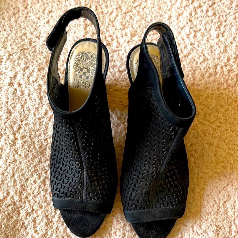 Vince Camuto black suede sling back heels